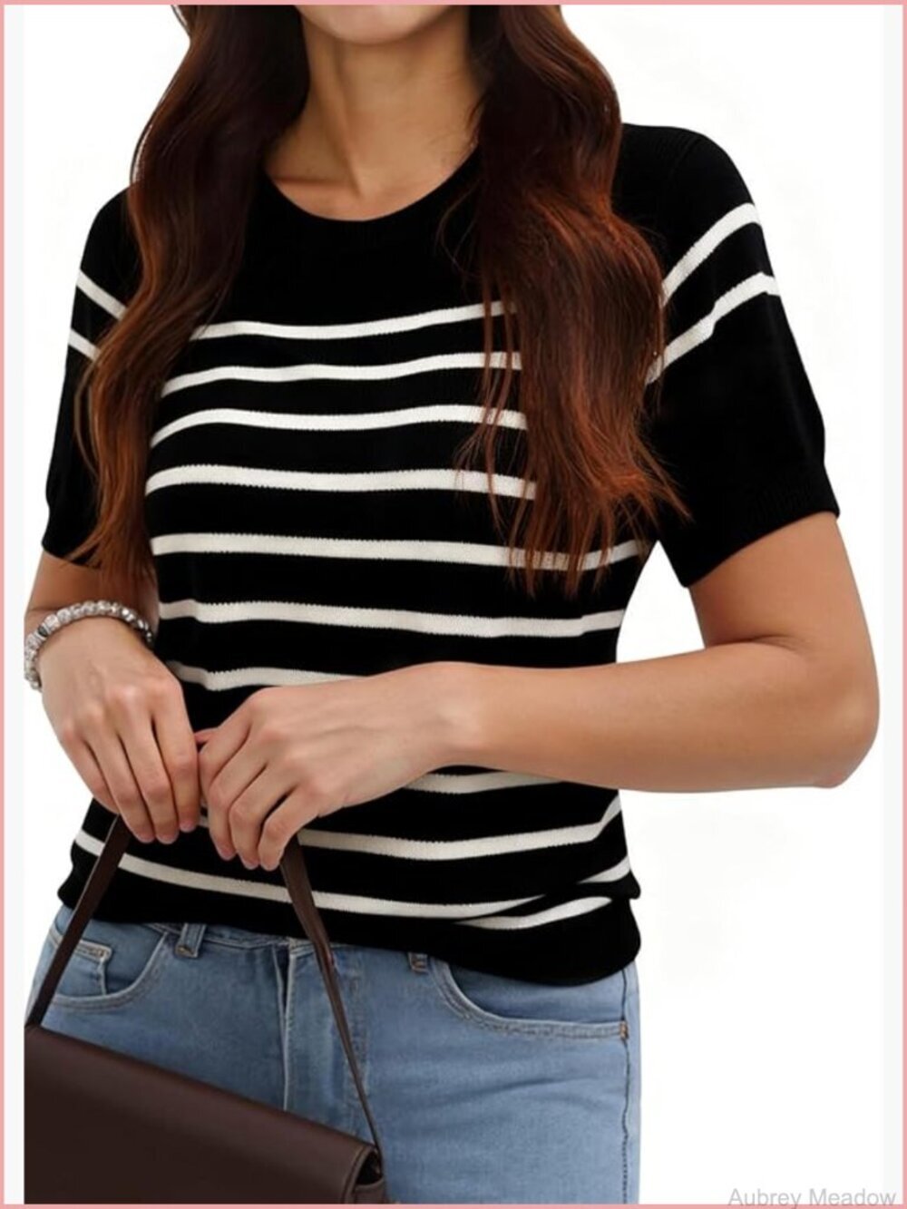 Wool Blend Crew Neck Short Sleeve Pullover Sweater Work Tops